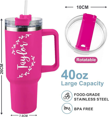 ThermoThrill Ships Next Day, Personalized 40 Oz Tumbler with Handle and Straw Custom Tumbler with Text Stainless Steel Mug Birthday Gifts for Women