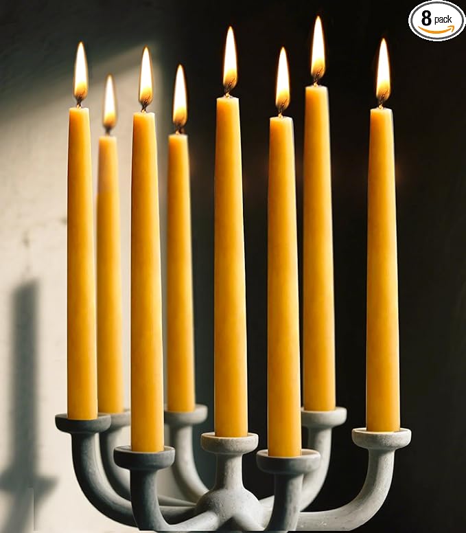 9-inch Beeswax Taper Candles, Natural Beeswax Long Candle Sticks, 10 Hours Burn Time, Smokeless & Dripless Taper Candle for Table Decor, Unscented Bee Wax Tapered Candles (8 Packs)
