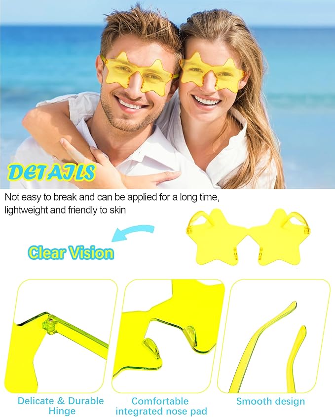 20 Pairs Rimless Star Sunglasses Bulk Transparent Candy Color Star Glasses for Women Men Party Favors