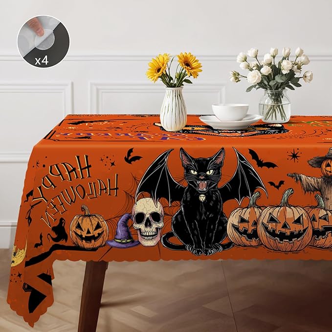 Eikione Rectangular Tablecloth 140x180inch, Halloween Cat Tablecloth Waterproof and Wrinkle-Free, Table Covers, Summer Decorations for Home Dining