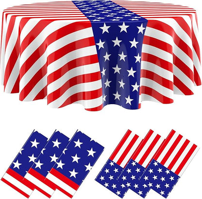 Oudain 6 Pcs Veteran Day Tablecloth 84 Inch Plastic American Flag Tablecloths Disposable 4th of July Table Cover for Veterans Memorial Independence Day Patriotic Party Supplies (Star Stripe)