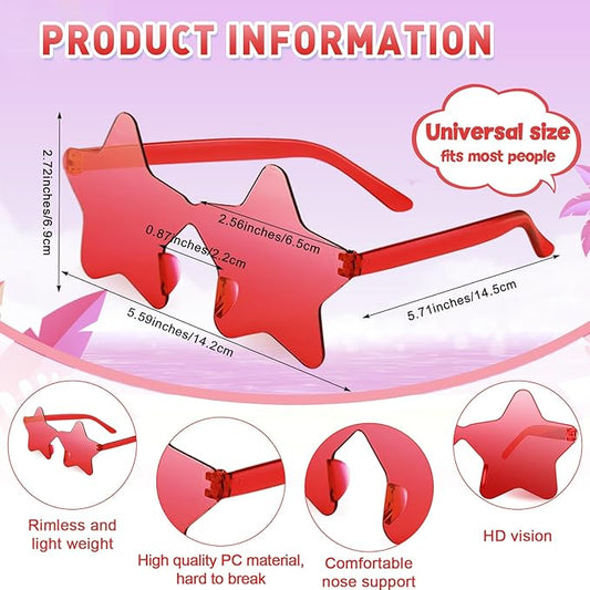 10/20/30/40 Pack Star Sunglasses Rimless Transparent Pentagram Shaped Sunglasses Bulk Party Favor Glasses for Women (20, Red)