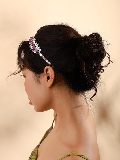 MINACHI Boho Created Amethyst Leaf Hairband, Silver-Tone Handmade Festival Crown, Jewelry Gift for Women Mother's Day