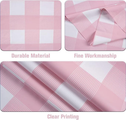 Kesfey 12 Packs Pink Gingham Tablecloth 54 x 108 Inches Pink and White Checkered Table Cloths Party Picnic Disposable Table Covers Splashproof Plastic Checkered Gingham Tablecover for Dinners Party