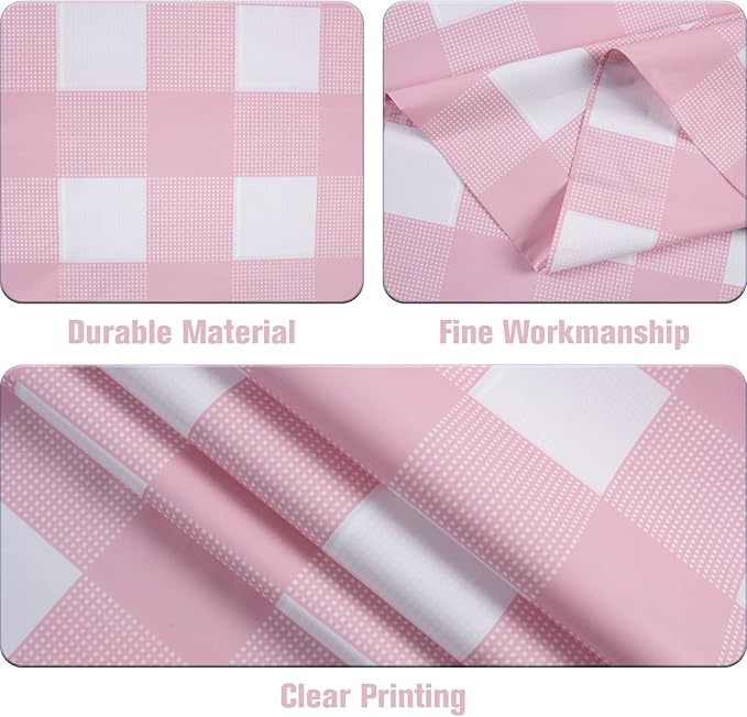 Kesfey 3 Packs Pink Gingham Tablecloth Pink and White Checkered Tablecloths 54 x 108 Inches Disposable Plastic Gingham Tablecovers Waterproof Rectangle Picnic Table Covers for Birthday Party Supplies