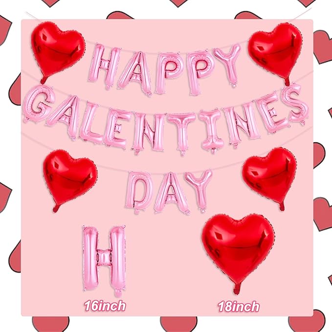 Pink Happy Galentines Day Balloons 16 Inch Galentine Balloons Red Heart Ballons for Galentines Day Decorations for Party Hotel Bedroom Office Classroom Indoor
