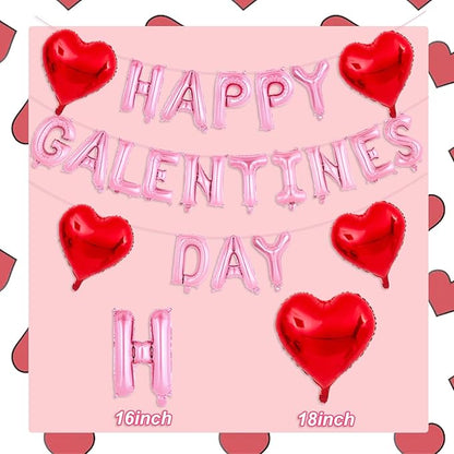 Pink Happy Galentines Day Balloons 16 Inch Galentine Balloons Red Heart Ballons for Galentines Day Decorations for Party Hotel Bedroom Office Classroom Indoor