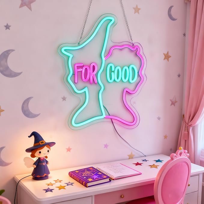 For Good Neon Sign, Musical Theater Wall Decor, Broadway Inspired Gift, Blue and Pink LED Art for Room (14.6"x11.4")