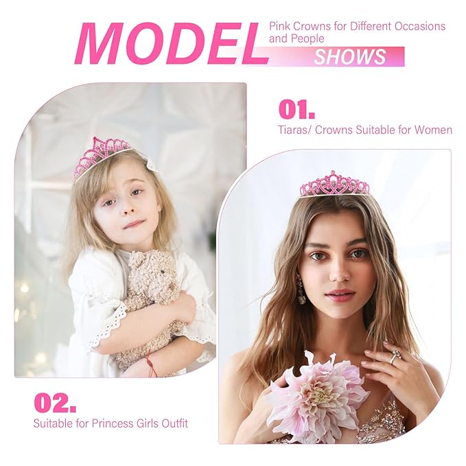 10 Pcs Pink Tiaras Crowns Headbands for Women Girls Princess Tiara Bulk Crown Rapunzel Crown for Wedding Birthday Crystal Tiara for Prom, Bride, Pageant, Halloween