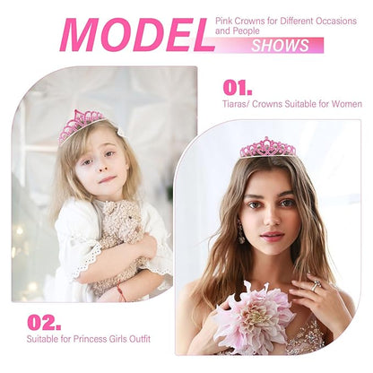 10 Pcs Pink Tiaras Crowns Headbands for Women Girls Princess Tiara Bulk Crown Rapunzel Crown for Wedding Birthday Crystal Tiara for Prom, Bride, Pageant, Halloween