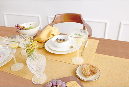 Solino Home Linen Table Runner 120 Inches Long - Athena, 100% Pure Linen Chambray Mustard Yellow Table Runner 14 x 120 Inch for Dining
