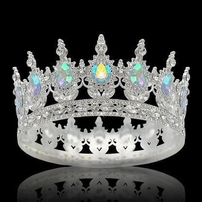 Queen Crown Rhinestone Wedding Crowns and Tiaras for Women Costume Party Hair Accessories Princess Birthday Crown Crystal Bridal Crown (Silver Crown-A+B)
