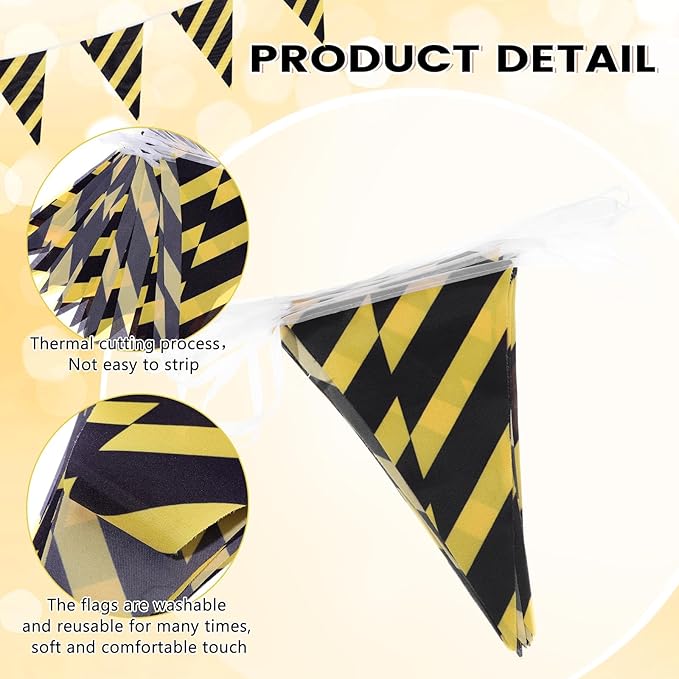 100 Feet Pennant Banners Flags 75 Solid String Triangle Flags for Grand Opening, Carnival Theme Birthday Party Decoration Outdoor Events Classroom Decoration (Yellow Black)