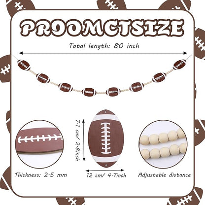 Wood Football Garland Banner Decorations,Football Wood Bead Banner Party Decor,for Wall Fireplace Mantle Home Office Spring Favors Sports Theme Birthday Tailgate Party Game Day Supplies