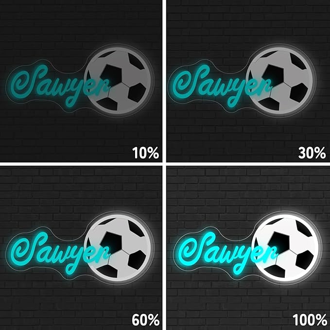 Custom Name Neon Sign, Personalized Soccer Neon Light for Wall Decor, Customizable Sports Led Light Up Signs for Soccer Player Present Kids Boys Bedroom Birthday Party Man Cave Bar Fans Club