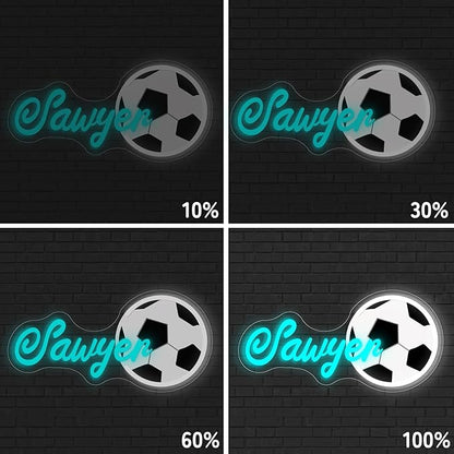 Custom Name Neon Sign, Personalized Soccer Neon Light for Wall Decor, Customizable Sports Led Light Up Signs for Soccer Player Present Kids Boys Bedroom Birthday Party Man Cave Bar Fans Club