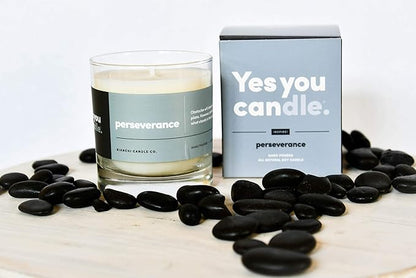 Perseverance, Teakwood & Spices, Highly-Scented, Inspirational Soy Candle, Made in USA, Great Message, Pure Essential Oils, Aromatherapy, 8 oz