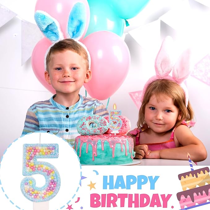 Birthday Candles - Number 5 Candle, Colorful Macaron Candles for Boys/Girls, Blue Cake Decorations, Blue Birthday Decorations
