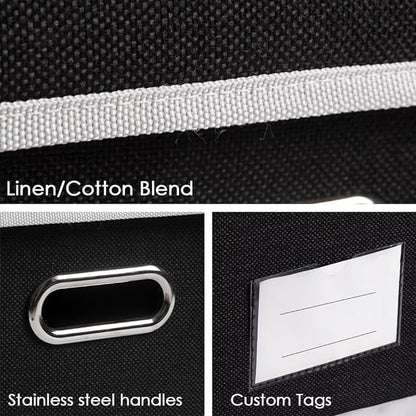 PRANDOM Extra Large Collapsible Storage Bins with Lids [3-Pack] Linen Fabric Foldable Storage Baskets Boxes Organizer Containers Cube with Cover for Bedroom Closet Office Nursery (22.8x15.7x13.8)