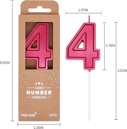 PHD Luxe Red 2.76 Inch 4 Number Birthday Candles, Red Cake Candles for Party Celebration
