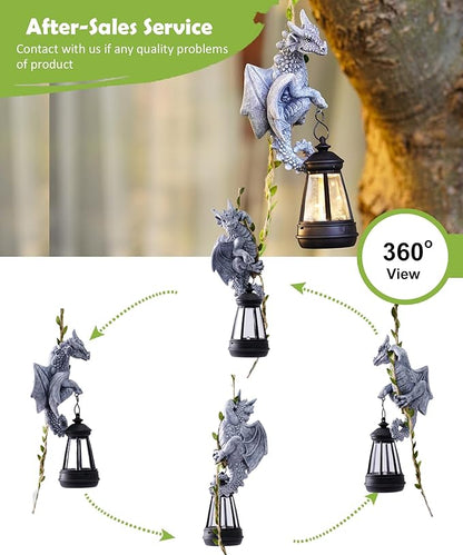 Nacome Dragon Outdoor Statues for Garden: Outside Hanging Climbing Sculptures with Lantern Decor for Yard Art Porch Balcony - Christmas Birthday Gifts for Grandma Mom Women