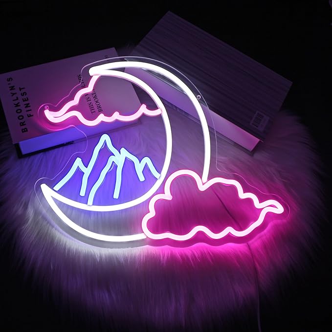 Moon Cloud Mountain Neon Sign Girl Room Decor Led Neon Lights Signs for Wall Decor USB Powered Led for Room Decoration