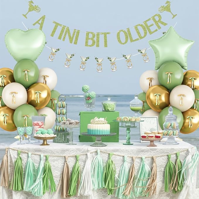 A Tini Bit Older Birthday Decorations Glitter Sage Green Gold Balloon Set Star Heart Foil Balloons Martini Glasses Bunting Banner Garland Cocktail Night Bachelorette Bridal Shower Bar Party Girl Women