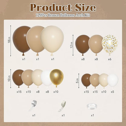 Ouddy Party Brown Balloons Arch Garland Kit, Different Sizes 18 12 10 5 Inch Brown Nude Gold Boho Neutral White Latex Metallic Confetti Balloon for Bear Baby Shower Safari Birthday Party Decorations