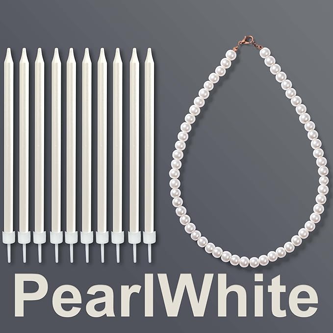 Long Tall Pearl White Birthday Candles for Cake Decorations 5.1 inches (24, Pearl White)
