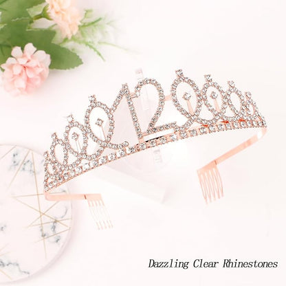 CIEHER 12th Birthday Crown + 12th Birthday Sash + Pearl Pin Set, It's My 12th Birthday Sash, 12 Birthday Tiara, 12th Birthday Decorations for Girls, 12th Birthday Gifts