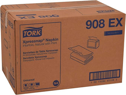 Tork Xpressnap Natural Environmental Print Dispenser Napkin N4, Recycled 1-ply, 8.5" x 13", 12 x 500 napkins, 908EX
