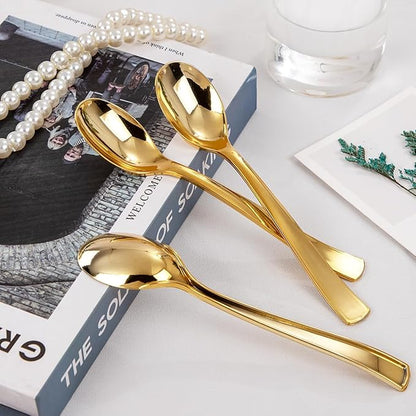 Liacere 360Pcs Plastic Spoons - 6.7 inch Heavy Duty Plastic Spoons-Heavyweight Gold Disposable Spoons-Gold Silverware for Halloween &Chrismas And Daily Using & New Year
