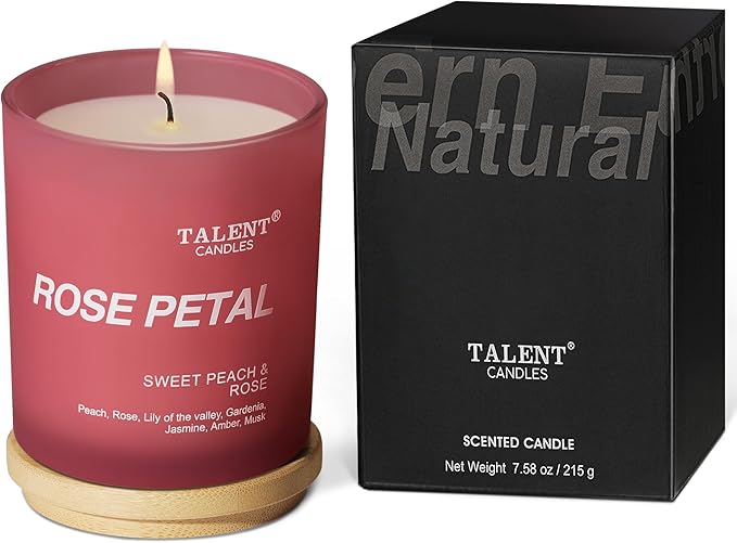 Candles for Home Scented, Natural Soy Wax, Scented Candle Stress Relief and Relaxation, Sweet Peach & Rose, Medium Jar, Ideal for Home and Bedroom Decor
