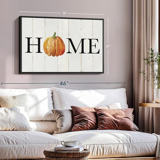 Elephant Stock Home Pumpkin Wall Art - Horizontal Floating Framed Canvas - 1-Piece Living Room Wall Decor - Rural Watercolor Canvas Print - Beige and Black Decor for Wall - by Carol Robinson - 31" X 21"