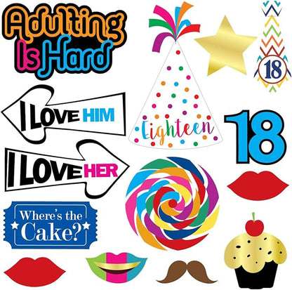 18th Birthday Photo Booth Party Props - 40 Pieces - Funny 18th Birthday Party Supplies, Decorations and Favors