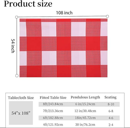 3 Packs Red and White Checkered Tablecloth 54x108 Inches Rectangle Gingham Tablecloth Disposable Plastic Waterproof Table Cover for Outdoor Picnic Kitchen and Birthday Party