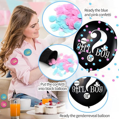 124 Pcs Gender Reveal Decorations Kit, Party Supplies With 36'' Balloon, Boy OR Girl Foil Balloon, Paper Pompoms, Tablecloth, Photo Props