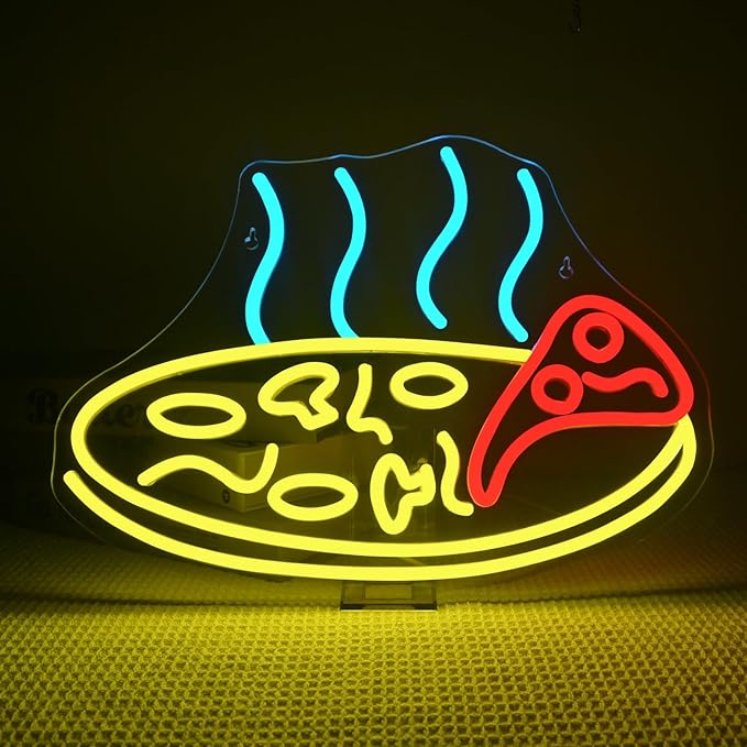 Lucunstar Pizza Neon Sign Vibrant Italian Slice LED Wall Decor for Restaurants Home Kitchens Gifts Energy-Efficient Ideal Gift for Kids Boys Girls and Pizza Lovers
