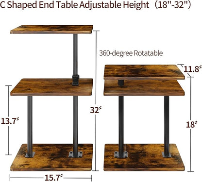 Swivel Side Table for Couch, 3 Tier Small End Table Adjustable Height with Rotatable Tray, Space Saving Nightstand with Storage Shelf for Living Room, Bedroom, Small Spaces