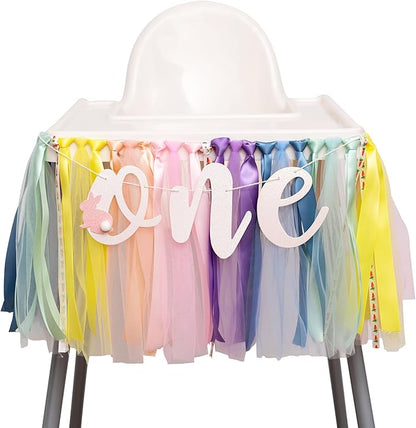 Bunny One Highchair Banner - Rabbit First Birthday Decor, Easter 1st Birthday High Chair Banner for Party, Anniversary, Cake Smash, Photo Prop