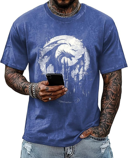 Mens Dragon Grpahic T-Shirts Short Sleeve 100% Cotton Crewneck Big and Tall Outdoor Summer Quick Dry Undershirts