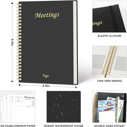 6 Pack of Meeting Notebook for Work Organization - Work Planner Notebook with Action Items, Agenda Planner for Note Taking, 160 Pages (6.9" X 9.9") Project Organizer for Men & Women - Black