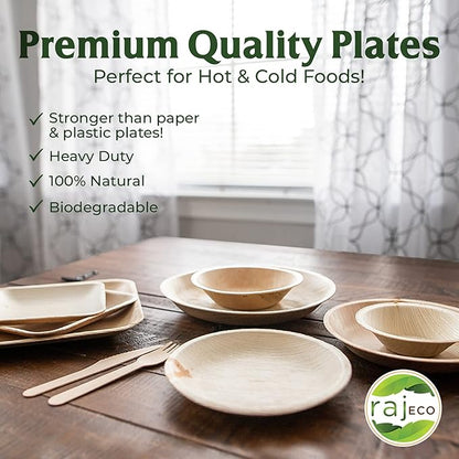 Raj Palm Leaf Plates [50-Pack] 10"x25 7"x25 Square Plates like Bamboo plates Disposable, Decorative Compostable Tableware for wedding, Lunch, Dinner, Birthday, Camping, Outdoor BBQ, Picnic