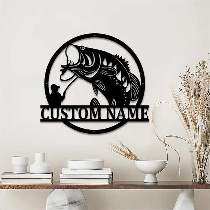 Custom Name LED Bass Fishing Sign - Personalized Wall Art, Anniversary & Valentine's Day Gift