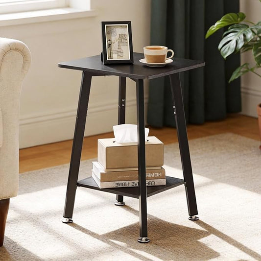 King Oasis 2-Tier End Table, Wooden Side Table with Storage Shelf, Sturdy Couch Sofa Side Table for Living Room Bedroom,Black