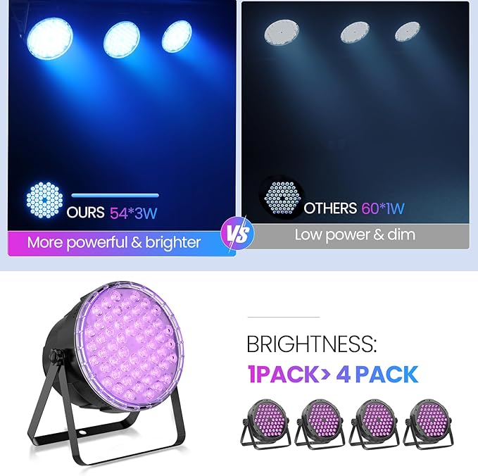 Betopper Stage Lights 54x3W dj Lighting fixtures LED RGB 3-in-1 Superior Brightness Par Can Lights Remote Control, Strobe Light & Wash DMX Light for Party, Concert, Church, Wedding, Bar Events,4 Pack