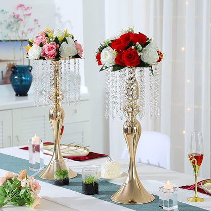 LANLONG 10pcs Crystal Centerpieces for Tables Gold Flower Stand Tall Floral Centerpiece Riser for Wedding Reception Tables Decorations