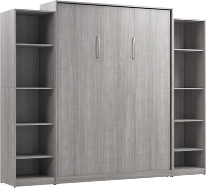 Bestar Claremont Queen Murphy Bed with Closet Organizers (105W) in Platinum Gray, Space-Saving Sleeping Arrangement for Multipurpose Room