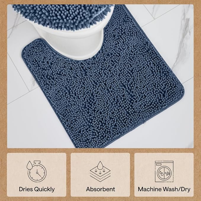 GORILLA GRIP Bathroom Rug Sets, Soft Chenille 2 Piece Area Rugs Set, Toilet Base Mat and 30x20 Carpet, Absorbent Microfiber Washable Mats Dry Quickly, Home Décor and Bath Room Accessories, Navy Blue