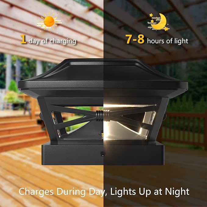 Davinci Lighting Renaissance Solar Outdoor Post Cap Lights - Includes Bases for 4x4 5x5 6x6 Posts - Bright LED Light - Slate Black (4 Pack)